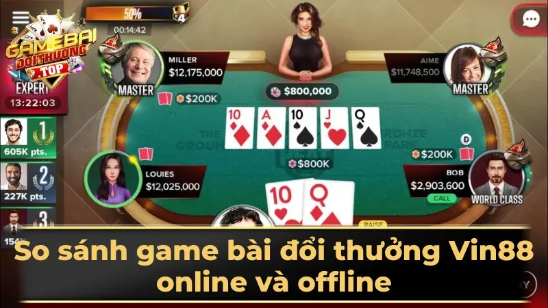 So sánh game bài đổi thưởng Vin88 online và offline